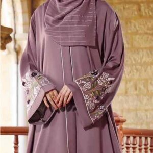 Elegant Embroidered Abaya in Mauve with scarf